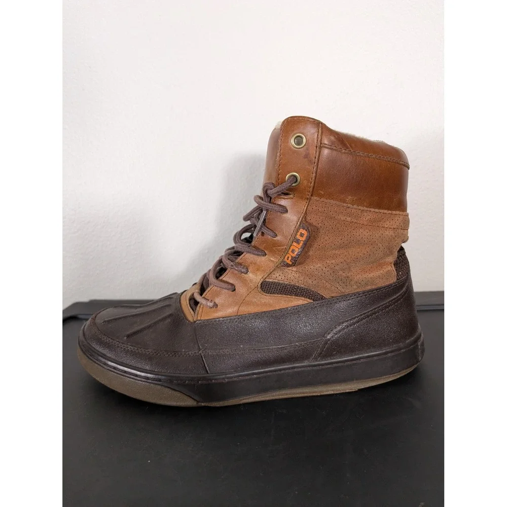 Polo Ralph Lauren Mens 10D Brown Leather Suede Duck Boots Shearling Lined